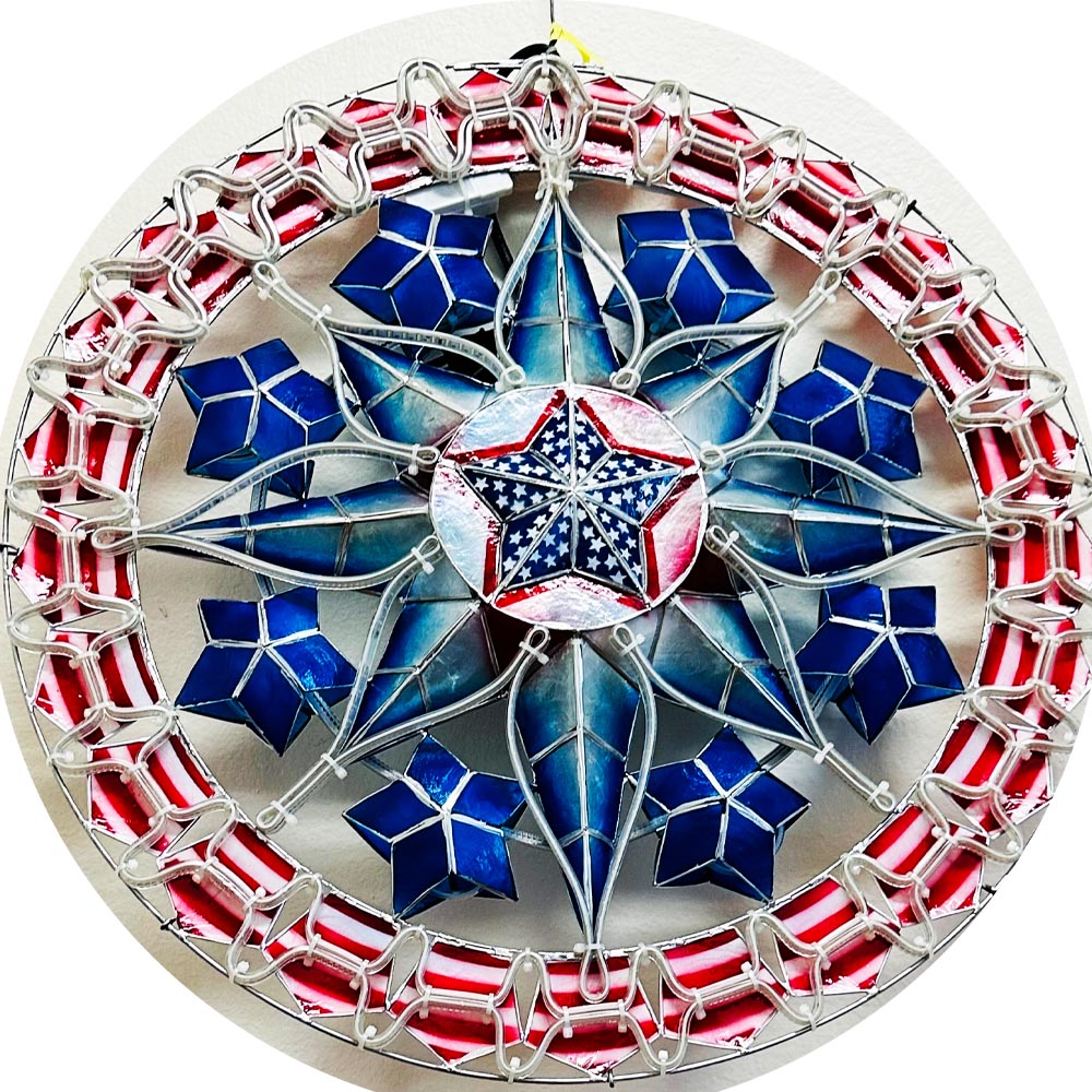 Hot! Philippines Handmade Christmas Capiz Parol Star Lantern - Red/White/Blue LED Show, 24 Inches, 2 KG, 110V