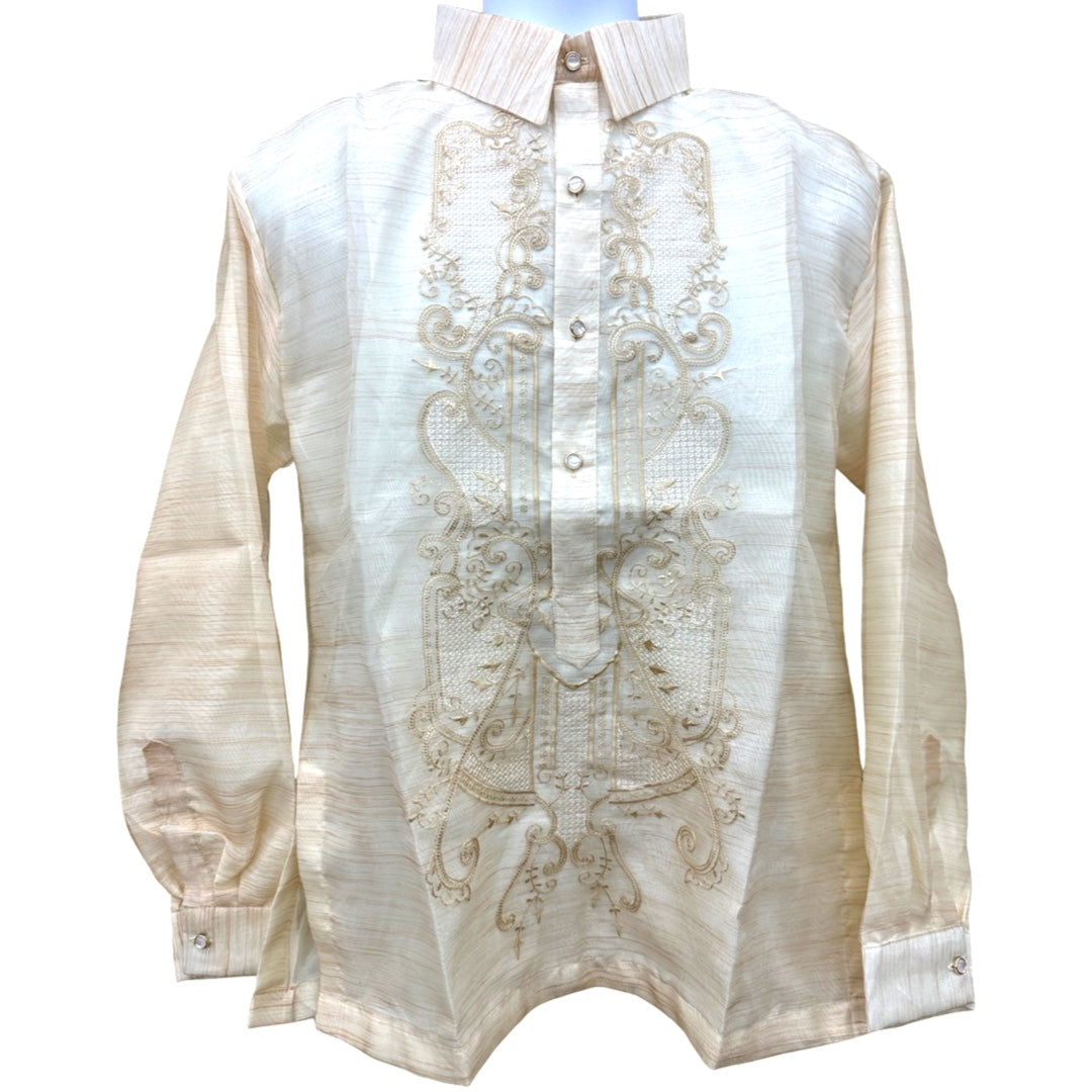Special Offer! Brown Fish Scale Wave Design Barong Tagalog with Double Lining and Piping