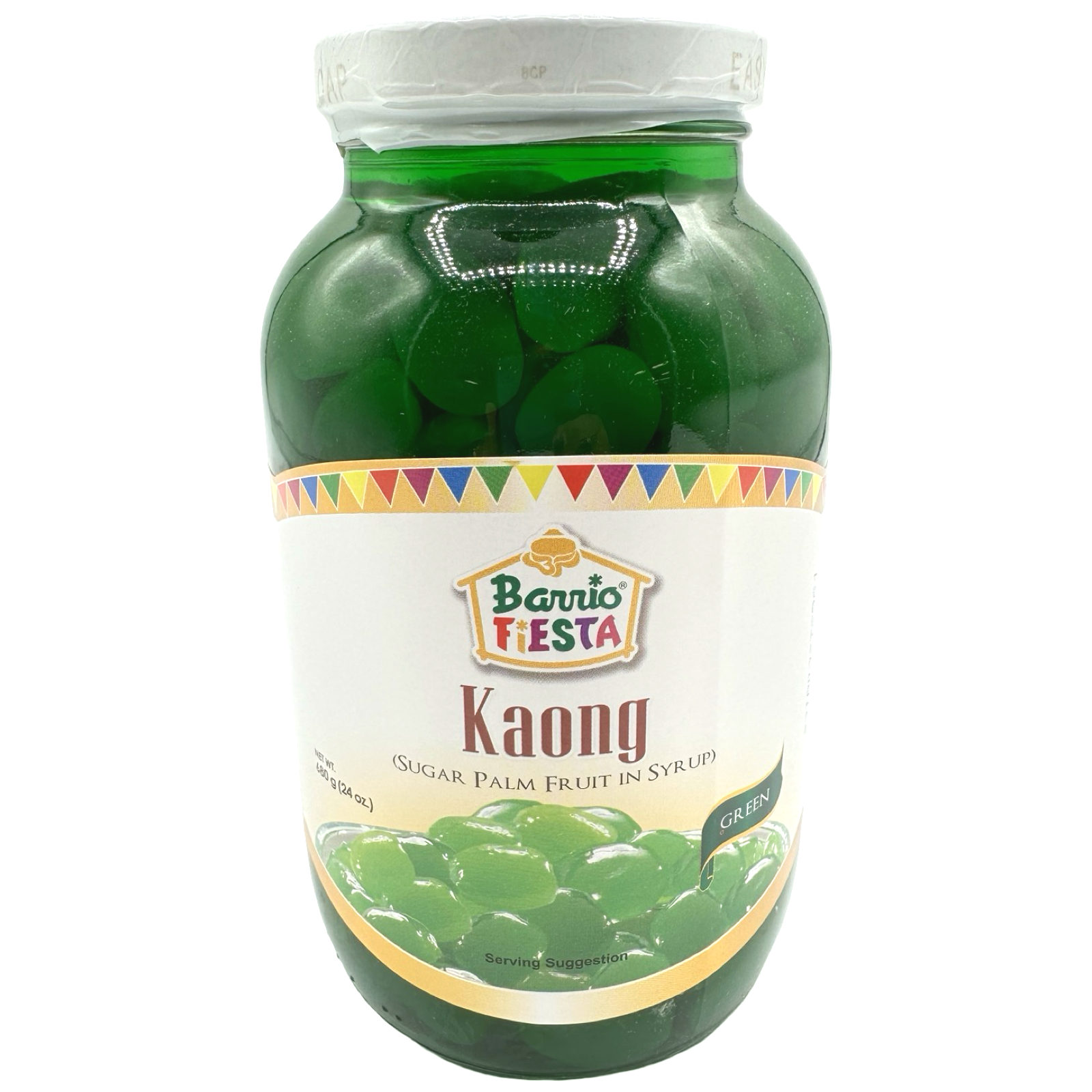 Barrio Fiesta 24 OZ Canned Green Sugar Palm Fruit in Syrup - Ideal for Desserts