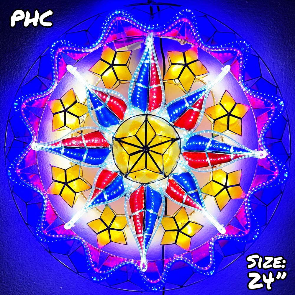 Hot Sale! Philippines Handmade Christmas Capiz Parol Star Lantern with Multi - Color LED Show, 24 Inches, 2 KG, 110 V