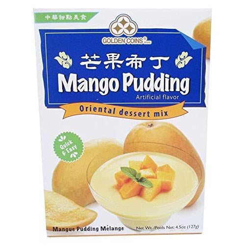 Golden Coins Oriental Dessert Mix - Artificial Mango Pudding Flavor, 4.5 OZ - Ideal for Home Dessert Lovers