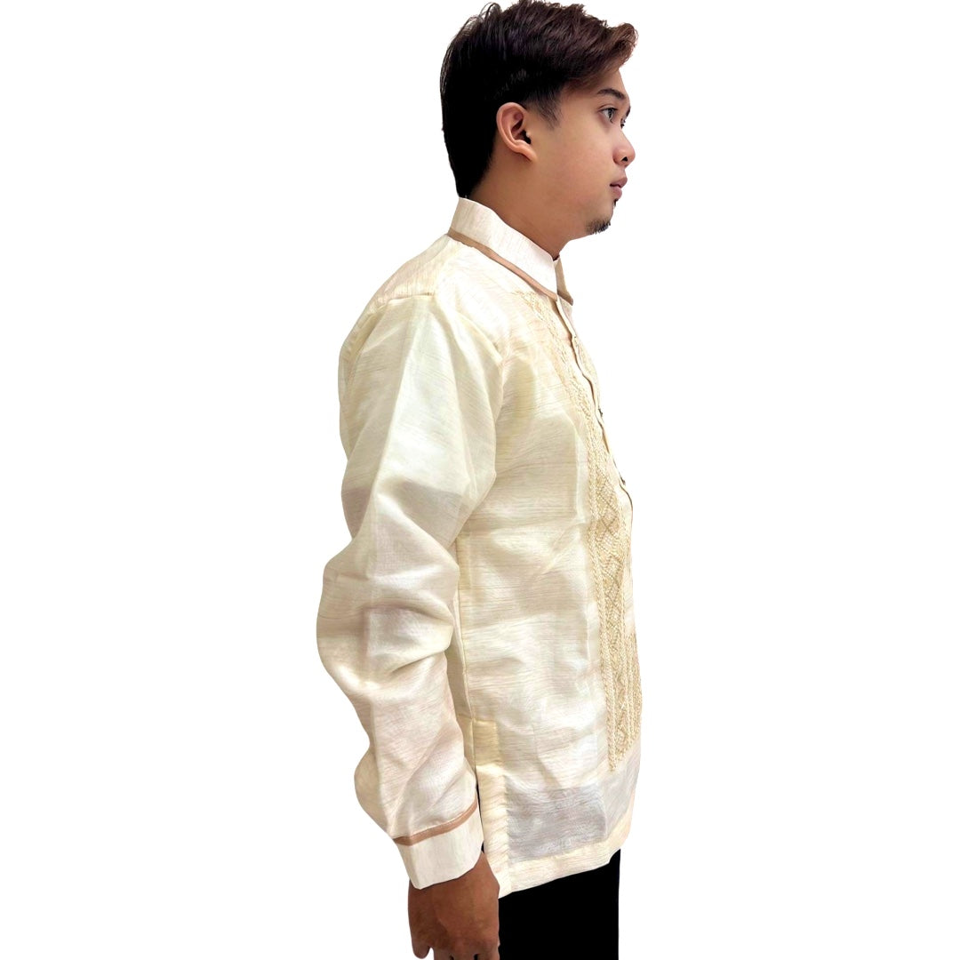 Exclusive Double - Lined Barong Tagalog with Piping and Brown Bayong Design