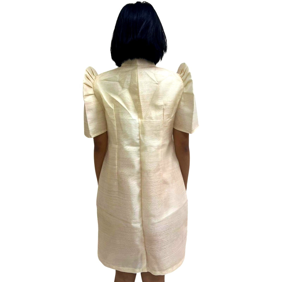 Special Double - Lined Baro't Saya Filipiniana with Piping and Brown Bayong Leaves Design, a Must - Have for Filipinas
