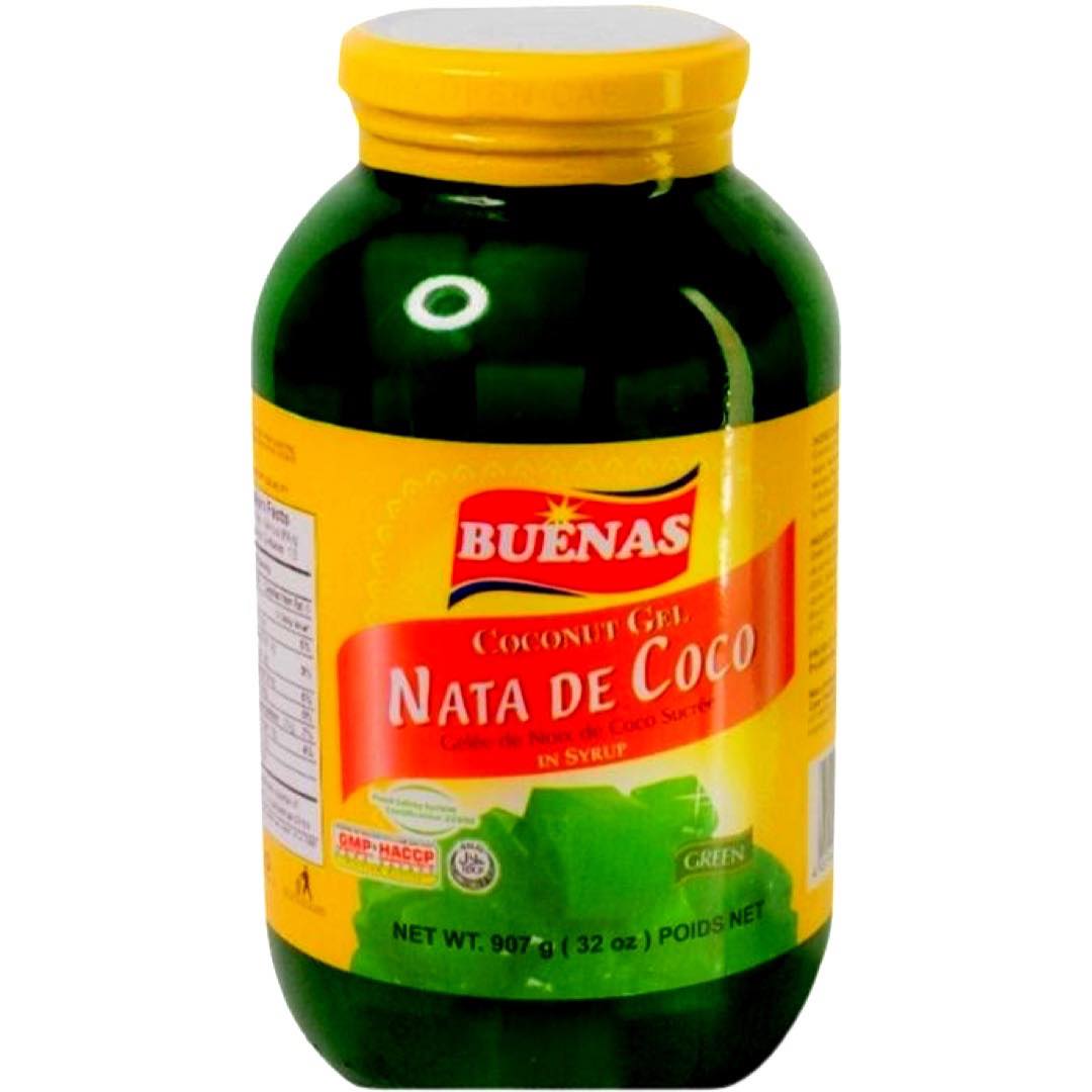 Buenas 32 OZ Green Coconut Gel in Syrup - Ideal for Filipino Desserts