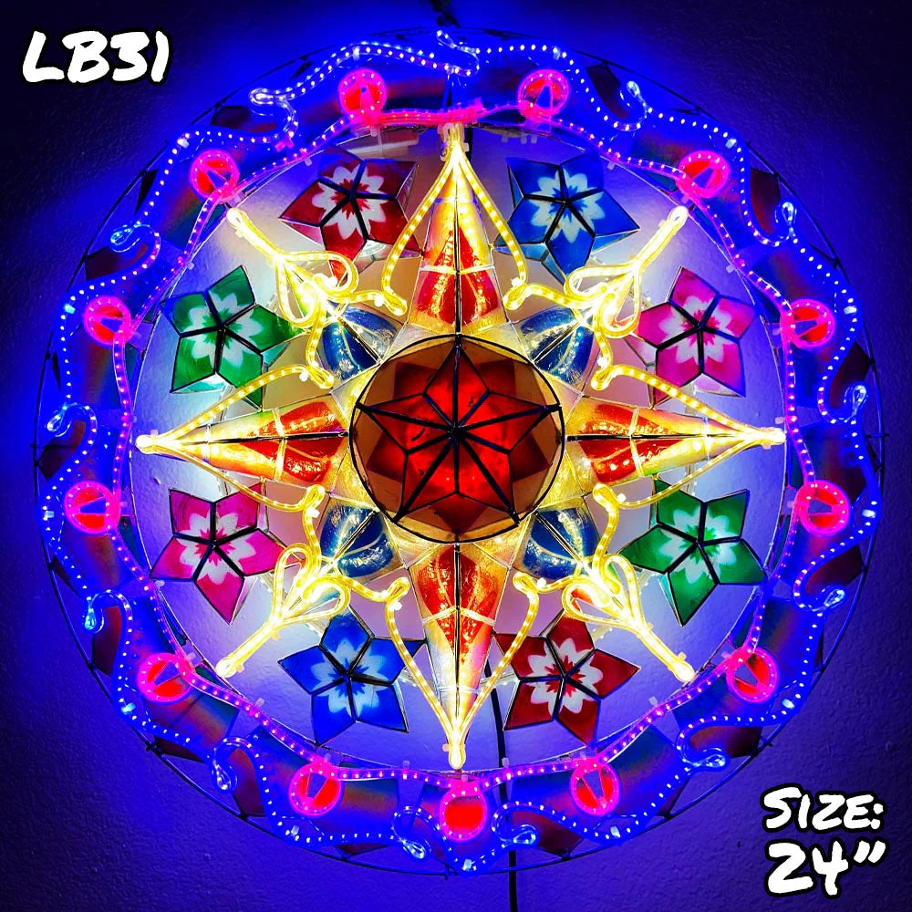 Hot Sale! Philippines Handmade Christmas Capiz Parol Star Lantern with Red/Blue/White LED Show - 24 Inches, 2 KG, 110 V