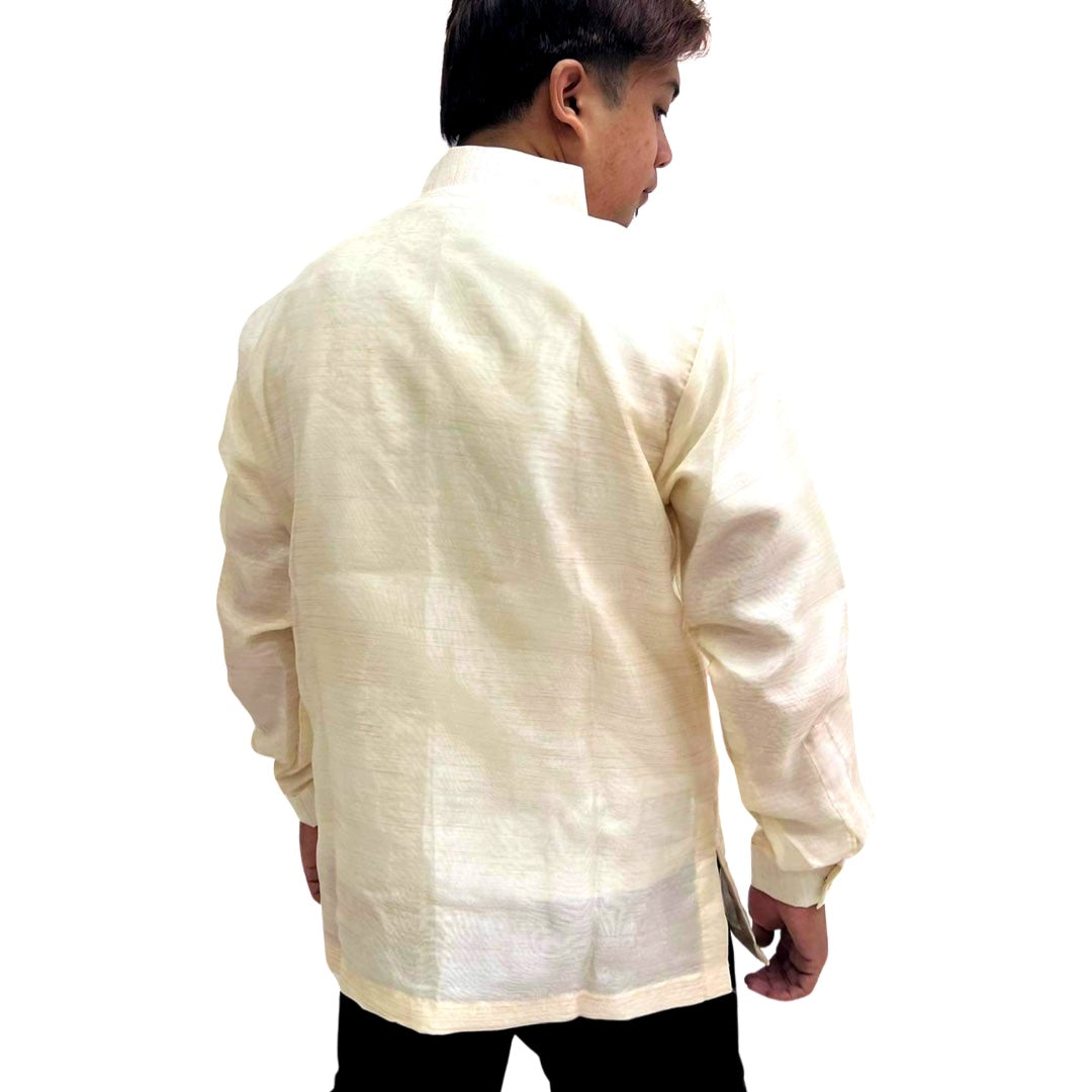 Special Offer! Brown Fish Scale Wave Design Barong Tagalog with Double Lining and Piping
