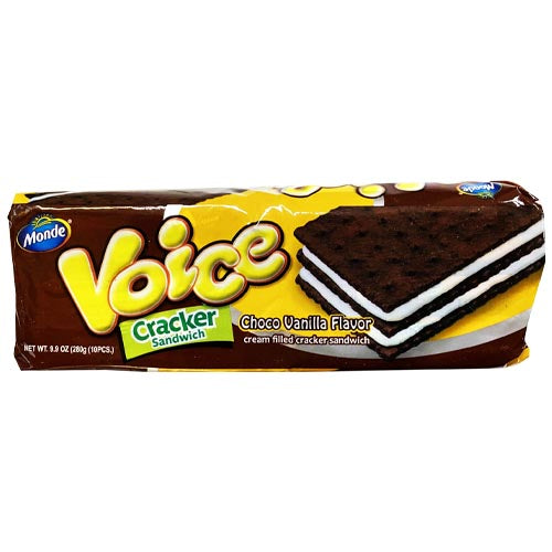 Monde Voice Cream - Filled Cracker Sandwich with Choco - Vanilla Flavor, 10 Pieces, 8.8 OZ
