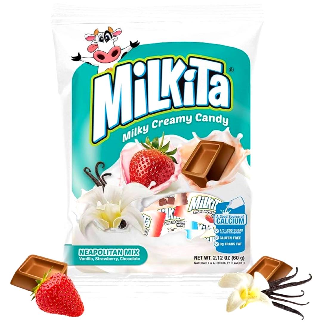 Delicious Promotion! Milkita Neapolitan Mix Milky Creamy Candy - Vanilla, Strawberry, Chocolate - 60 G
