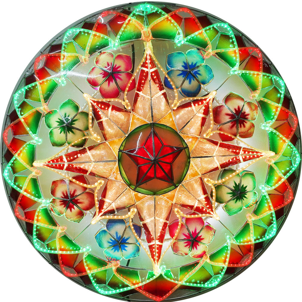 24-Inch Filipino Handmade Christmas Capiz Parol Lantern Star - Green, Red, White (110V, 2KG)