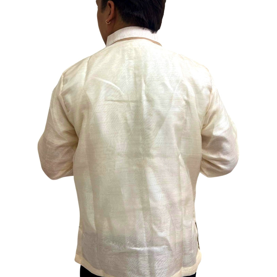 Brown Leaves Pattern Special Double - Lined Barong Tagalog with Piping