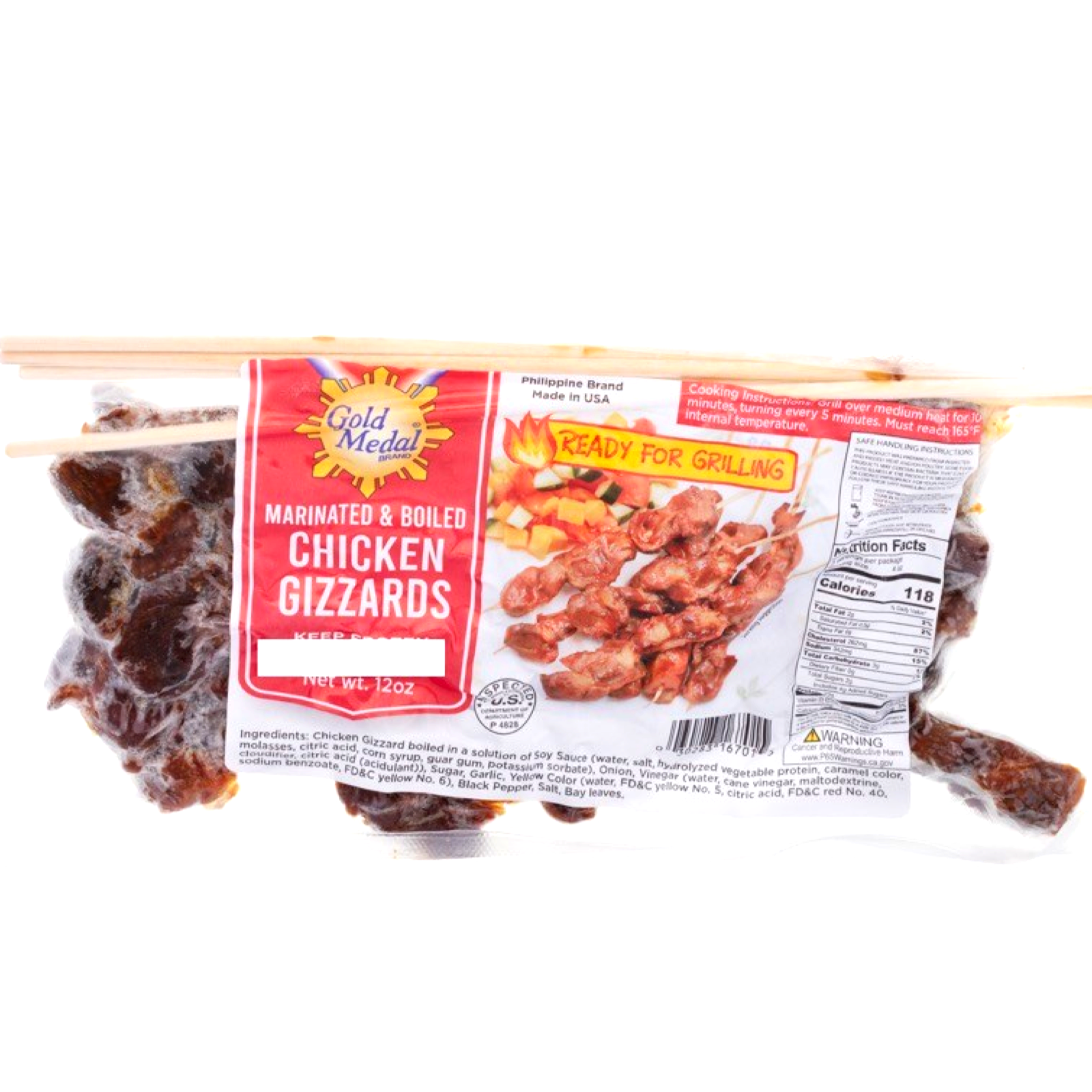 Gold Medal Marinated & Boiled Chicken Gizzards - Perfect for Grilling, 12 OZ Pack