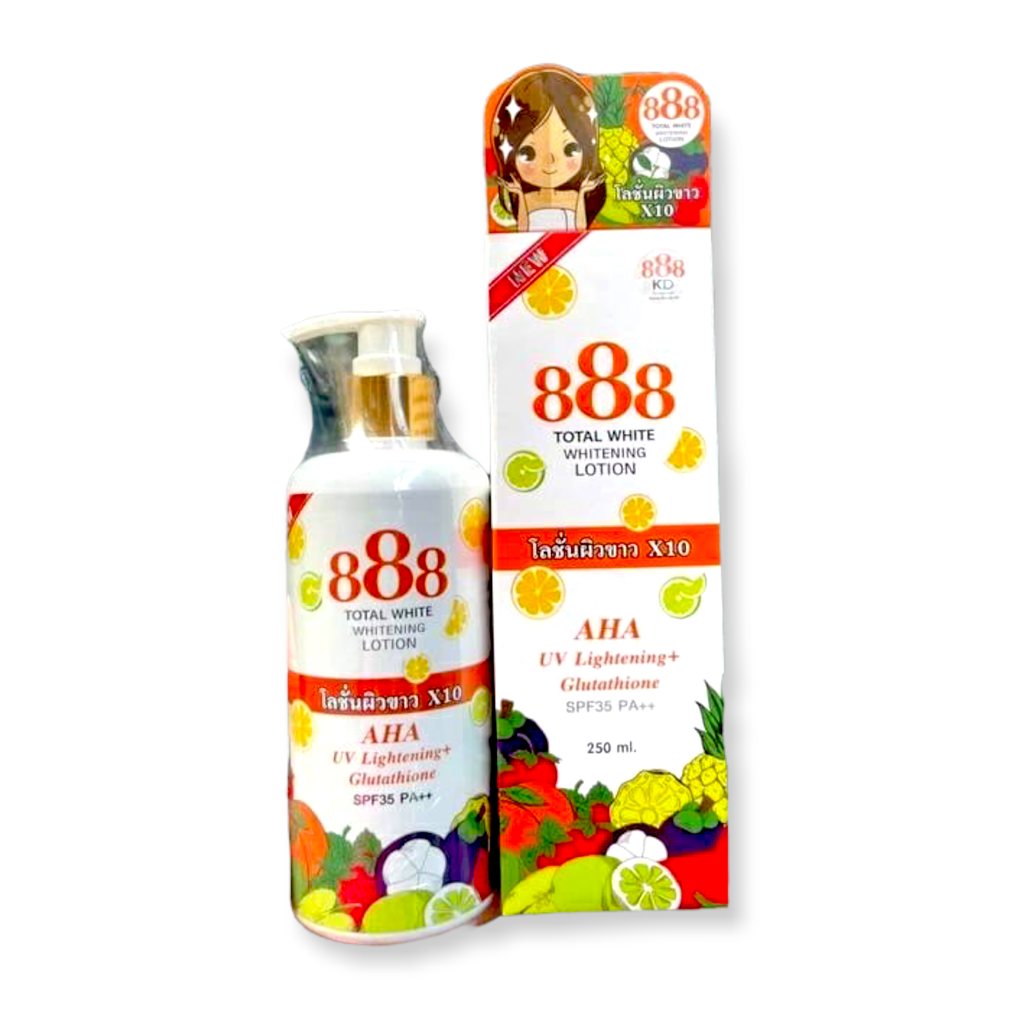 888 Total White AHA UV Glutathione Lotion SPF 35 PA+++ 250ml - Great Deal!