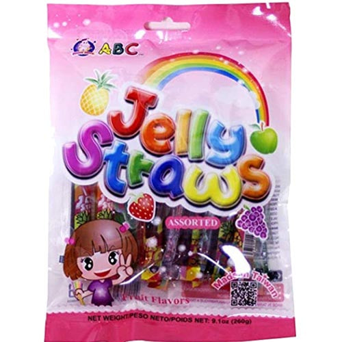 Hot Deal! Assorted Fruit - Flavored Pink ABC Jelly Straws, 260 G