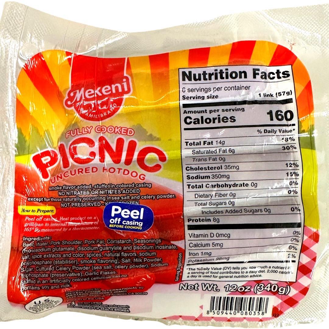 Mekeni - 12 OZ Fully Cooked Uncured Picnic Hotdog - Taste of the Philippines