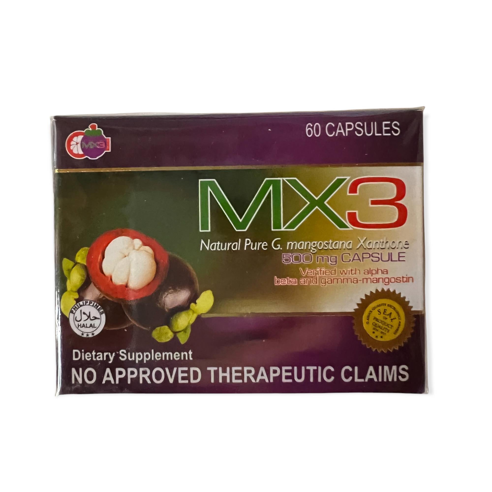 Hot Deal! MX3 Plus Mangosteen 500mg L-Carnitine Capsules - 60 Count