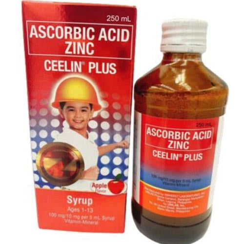 Ceelin Plus Ascorbic Acid Zinc Vitamin - 250 ML Big Apple Flavor (Red) for 1 - 13 Year Olds