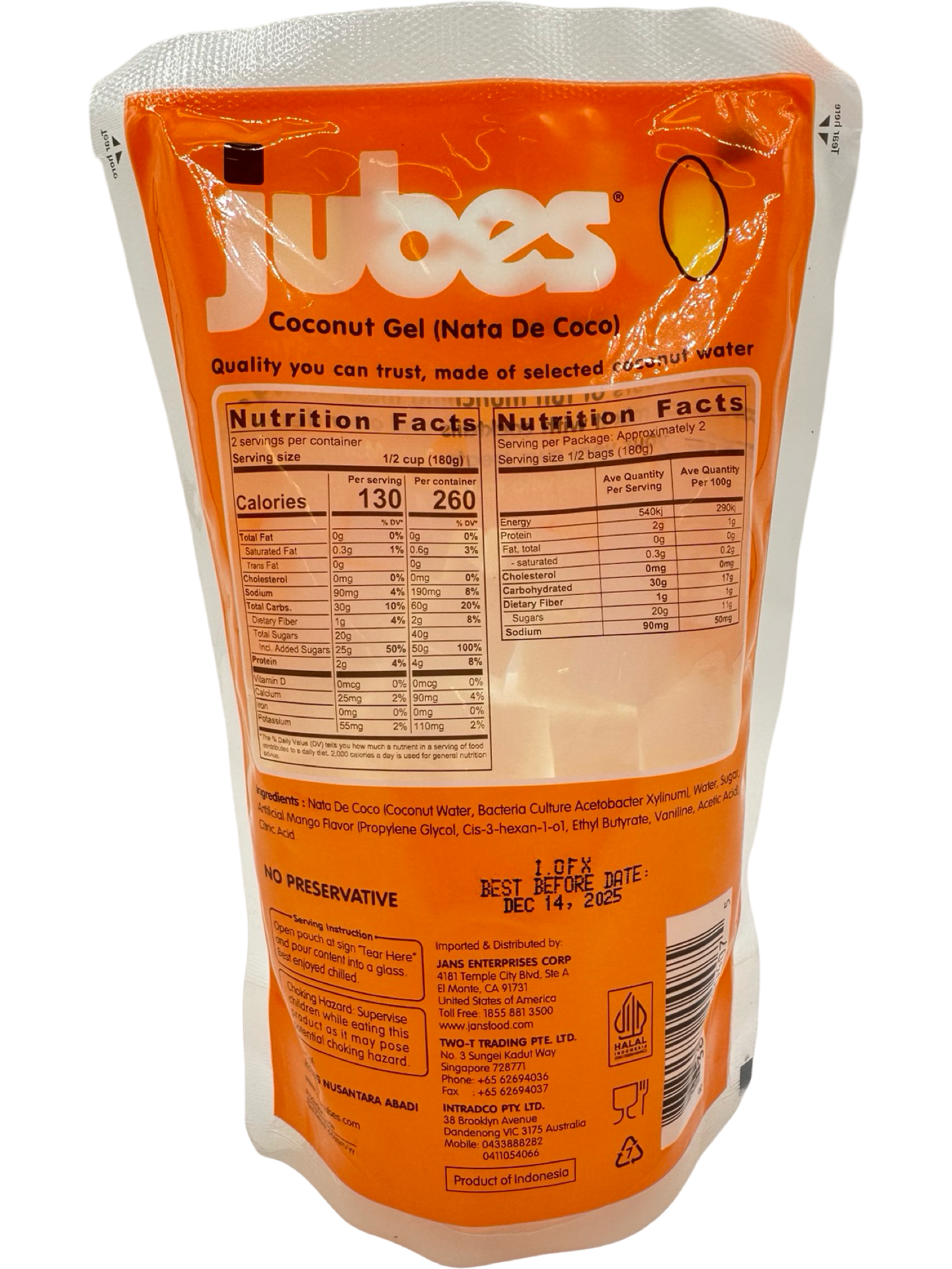 Hot Sale! 360 G Mango - Flavored Coconut Gel (Nata De Coco) Jubes for Tropical Snacking