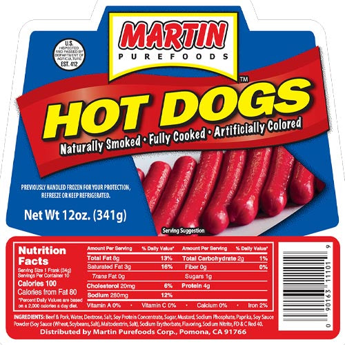 Martin Purefoods Regular Hot Dogs - 12 OZ Pack, Ideal Filipino Delight