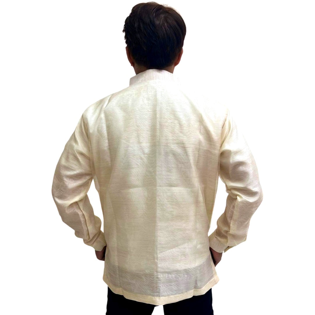 Special Offer! Brown Fish Scale Wave Design Barong Tagalog with Double Lining and Piping