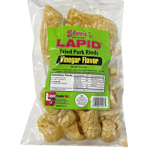 Elena's Original Vinegar - Flavored Fried Pork Rinds, 2.5 OZ Delight