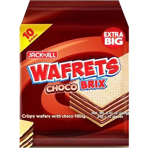 Jack 'n Jill Wafrets Choco Brix: 10 Packs of 240 G Crispy Chocolate-Filled Wafers - Great Deal!