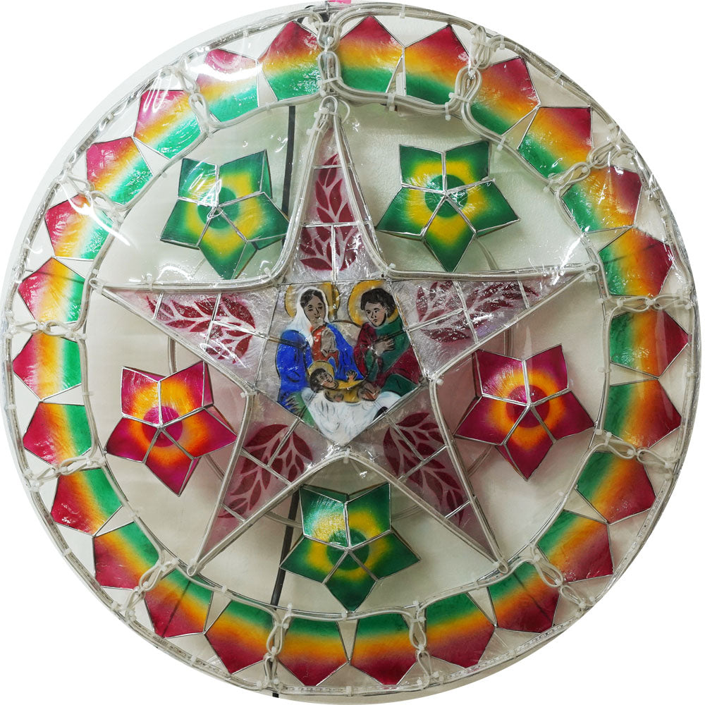 Hot Sale! Philippines Handmade Capiz Christmas Parol Lantern Star (Tala) with Nativity Scene - Green/Red/Purple, 24 Inches, 2 KG, 110V