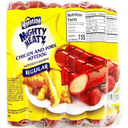 Argentina's Mighty Meaty Regular 12 OZ Chicken and Pork Hot Dogs