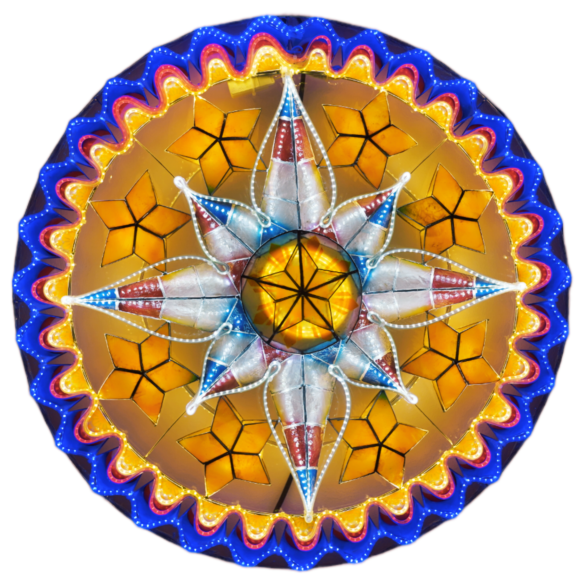 Philippine Handmade Christmas Capiz Parol Star Lantern with Multi - color LED Show, 30 Inches, 4 KG, 110V