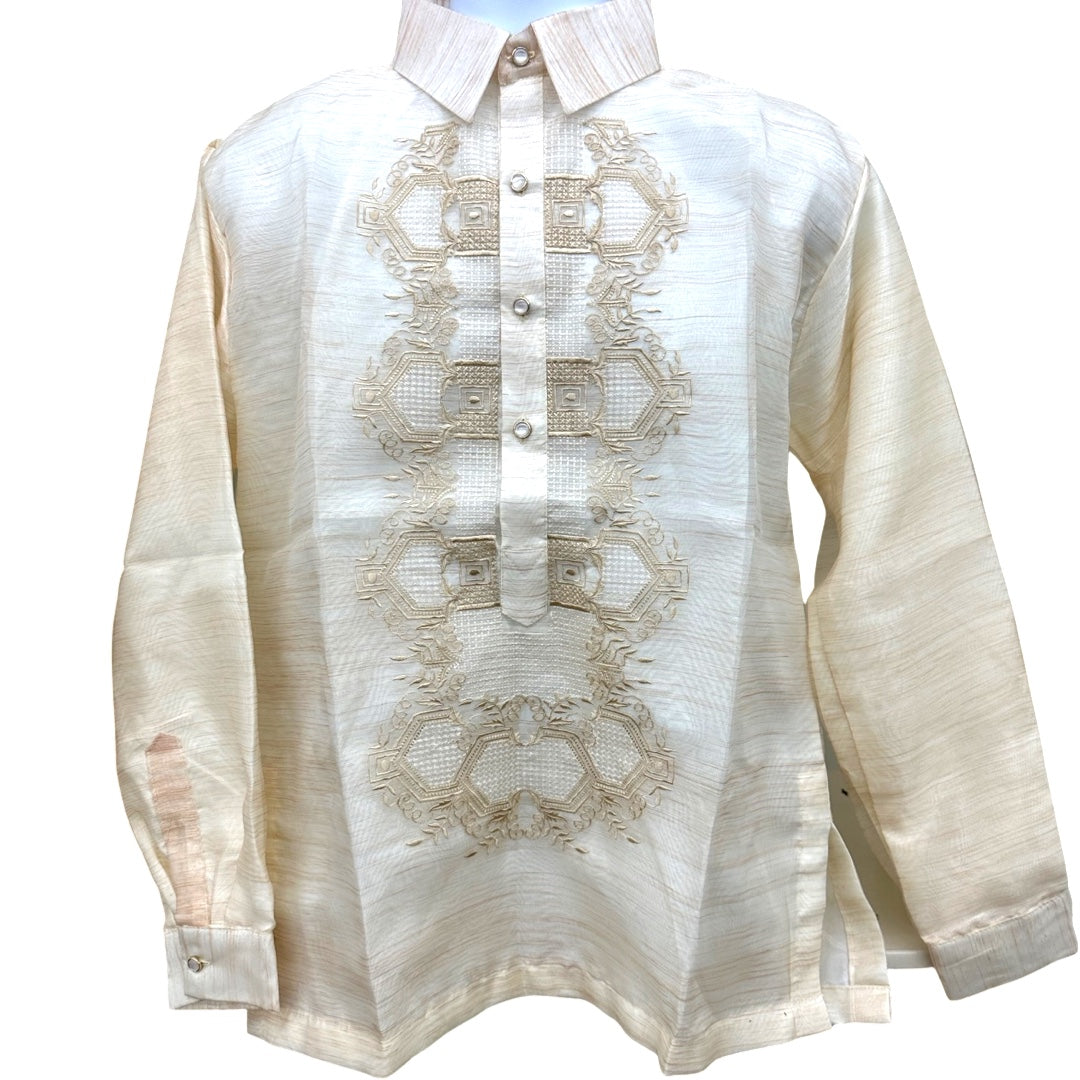 Brown Kubo Design Special Double - Lined Barong Tagalog with Piping