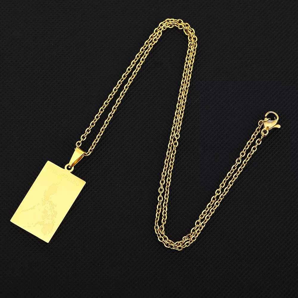 8G Gold Plated Stainless Steel Philippine Map Pendant Necklace Jewelry