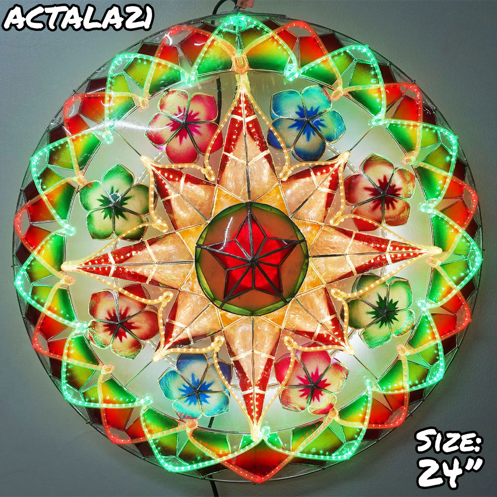 24-Inch Filipino Handmade Christmas Capiz Parol Lantern Star - Green, Red, White (110V, 2KG)
