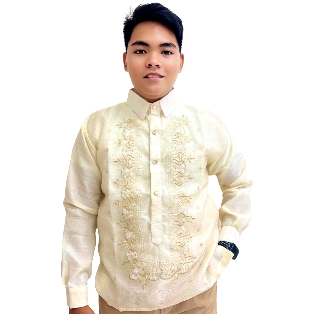 Special Offer: Double - Lined Barong Tagalog with Piping in Brown Lagundi Pattern