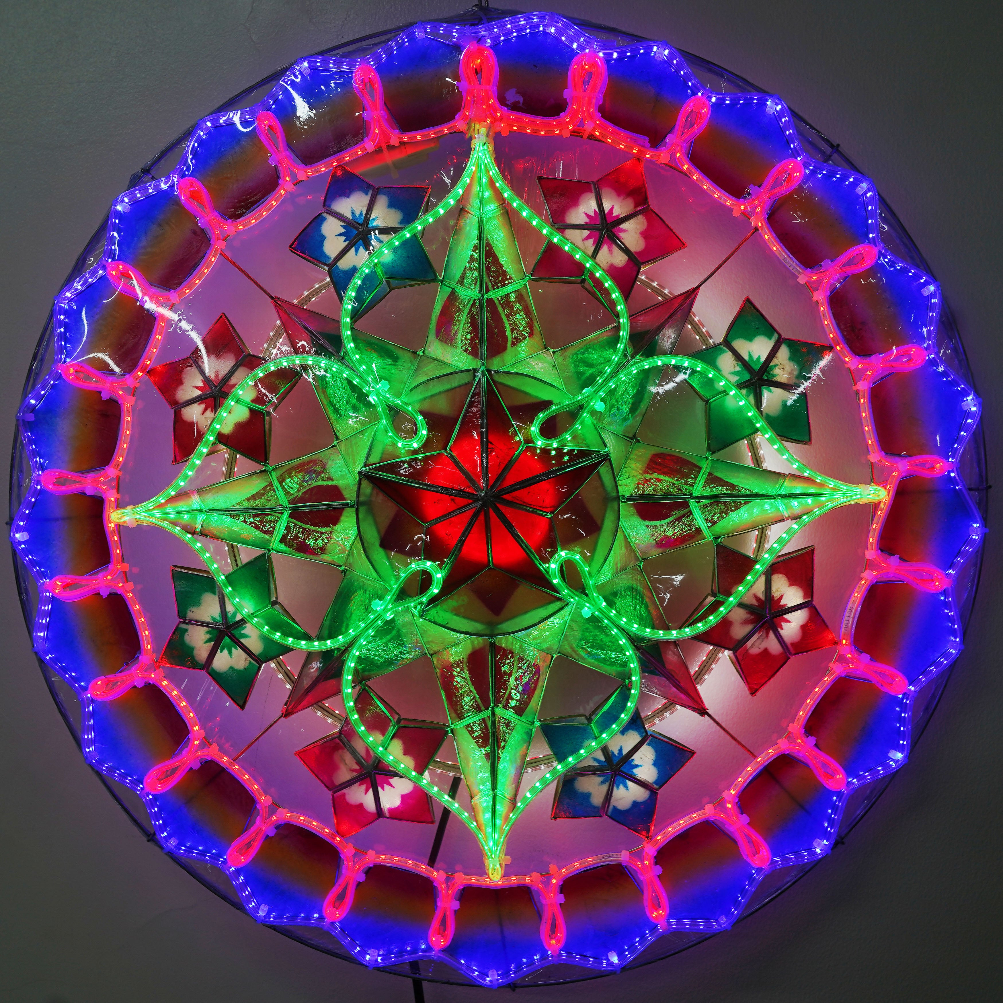 Handmade Philippines Christmas Capiz Parol Star Lantern in Green, Blue, Red - 24 Inches, 2 KG, 110V