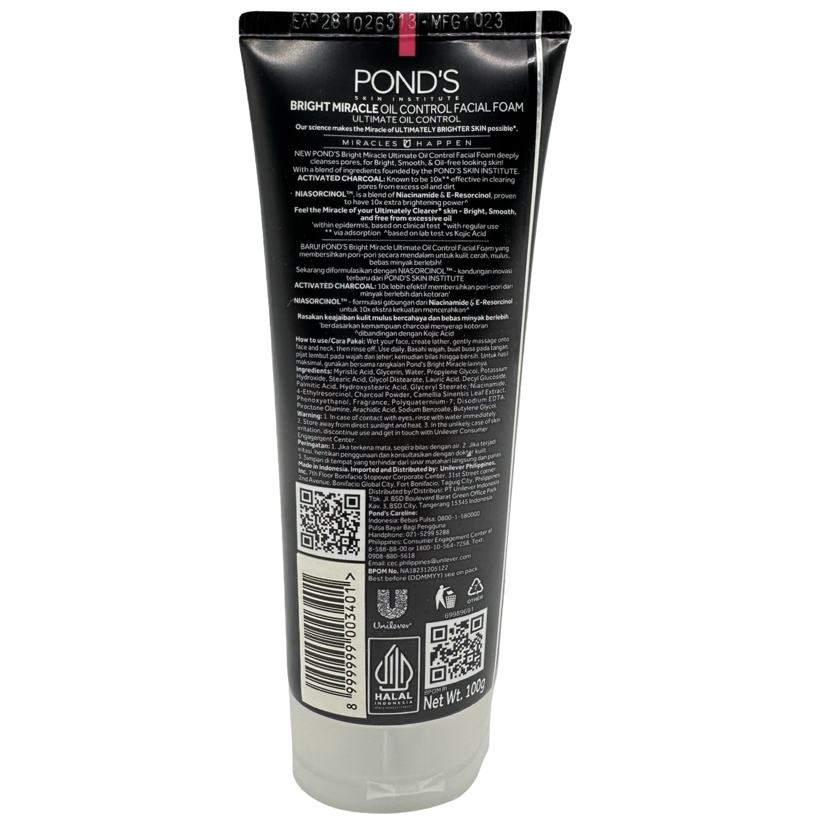 Pond's Bright Miracle Activated Charcoal Facial Foam - 100 G for Ultimate Oil Control