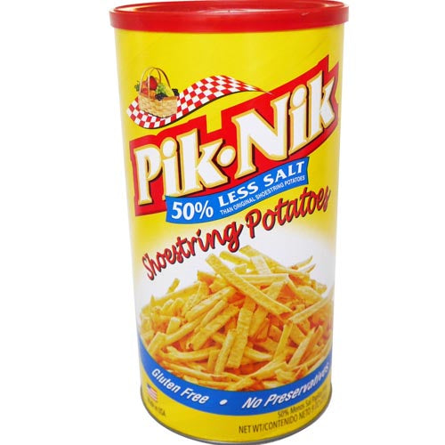 Pik-Nik Shoestring Potatoes: 50% Less Salt, BIG 9 OZ - Healthy Snack Deal