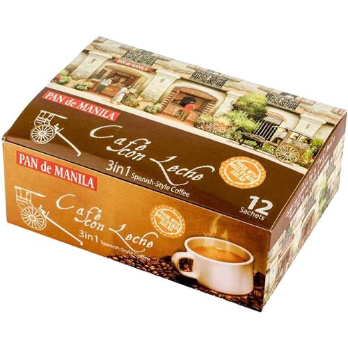 Pan de Manila 3-in-1 Spanish Style Cafe con Leche Coffee - 12 Sachets of 21g Each