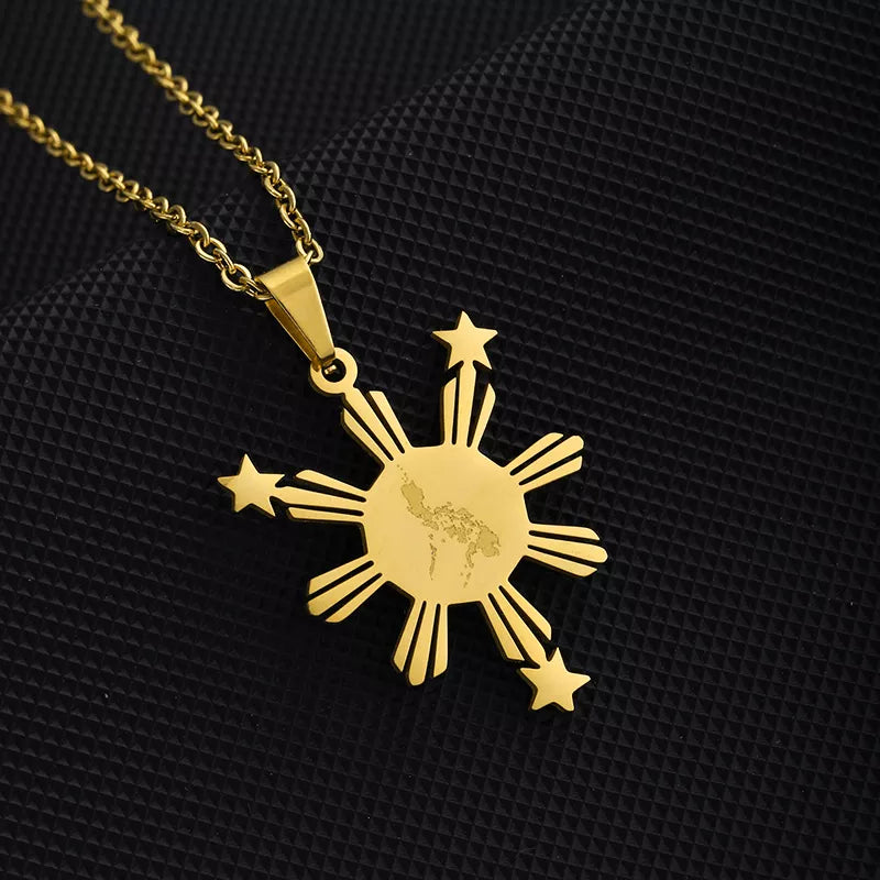 Hot Sale! Philippine Sun Star Map Stainless Steel Gold Plated Pendant Necklace Jewelry - 6G