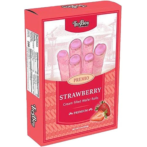 TresBon - Premium Strawberry Cream Filled Crunchy Wafer Rolls - 120 G