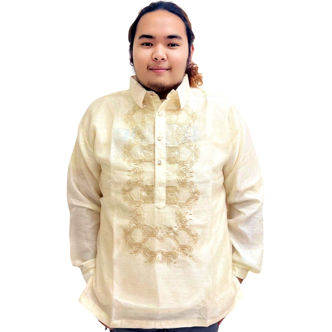 Brown Kubo Design Special Double - Lined Barong Tagalog with Piping