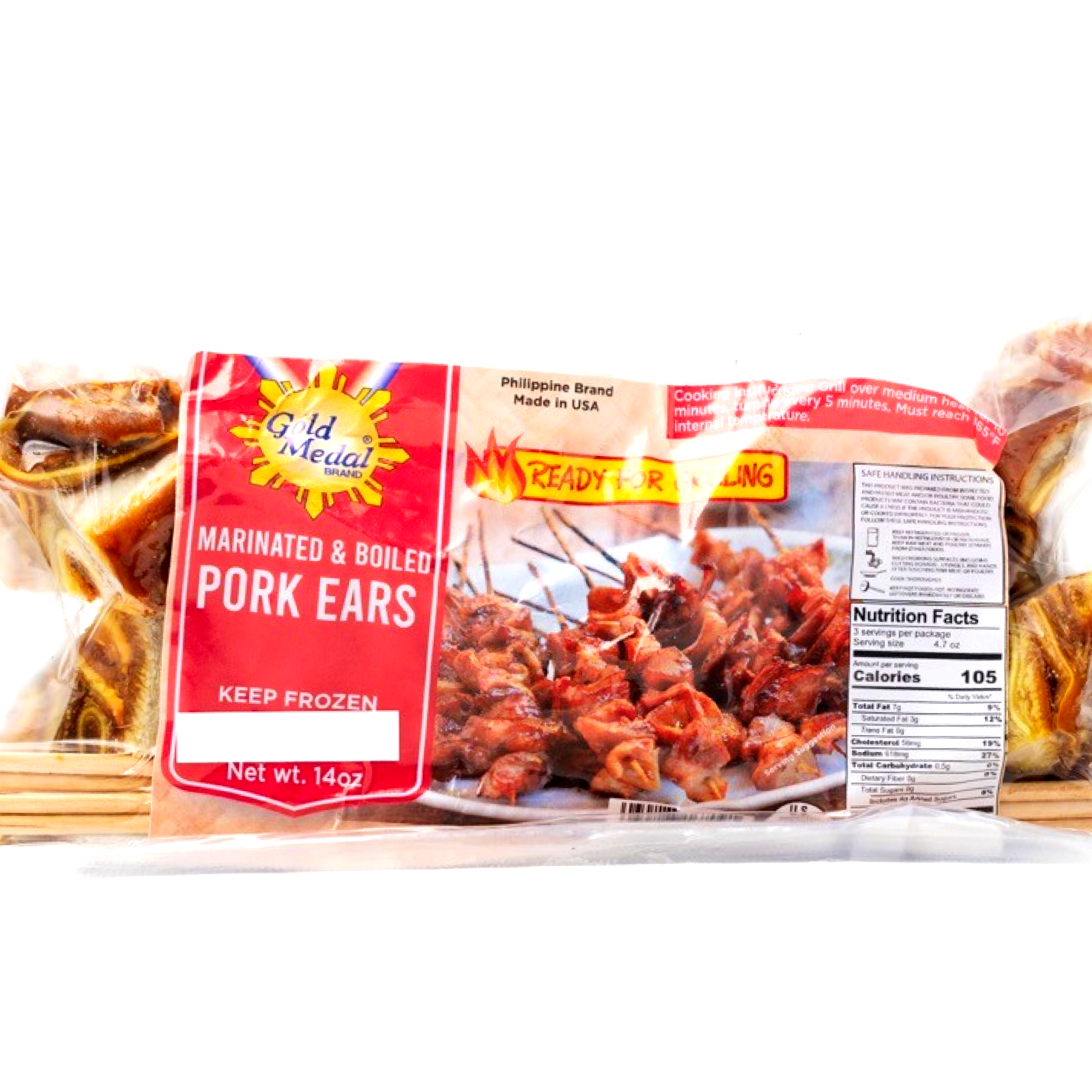 Gold Medal Marinated & Boiled Pork Ears (Tenga Ng Baboy) - 14 OZ, Ready for Delicious Grilling