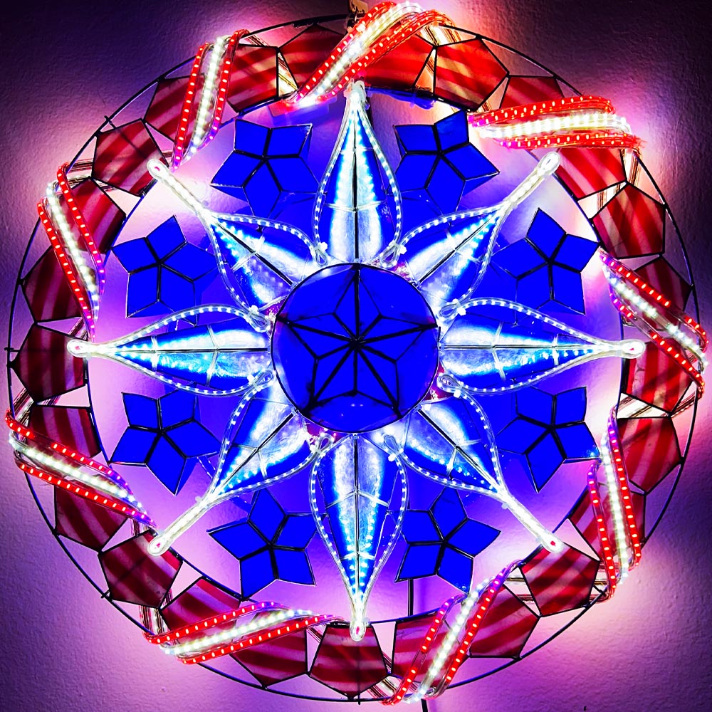 Philippines Christmas Capiz Parol Lantern Star - Red/White/Blue LED Show, 24 Inches, 2 KG, 110V (USA2)