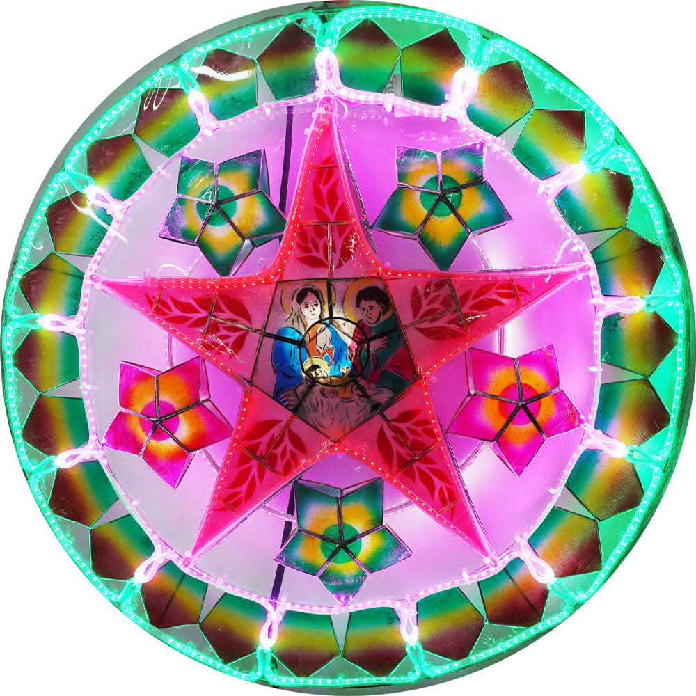 Hot Sale! Philippines Handmade Capiz Christmas Parol Lantern Star (Tala) with Nativity Scene - Green/Red/Purple, 24 Inches, 2 KG, 110V