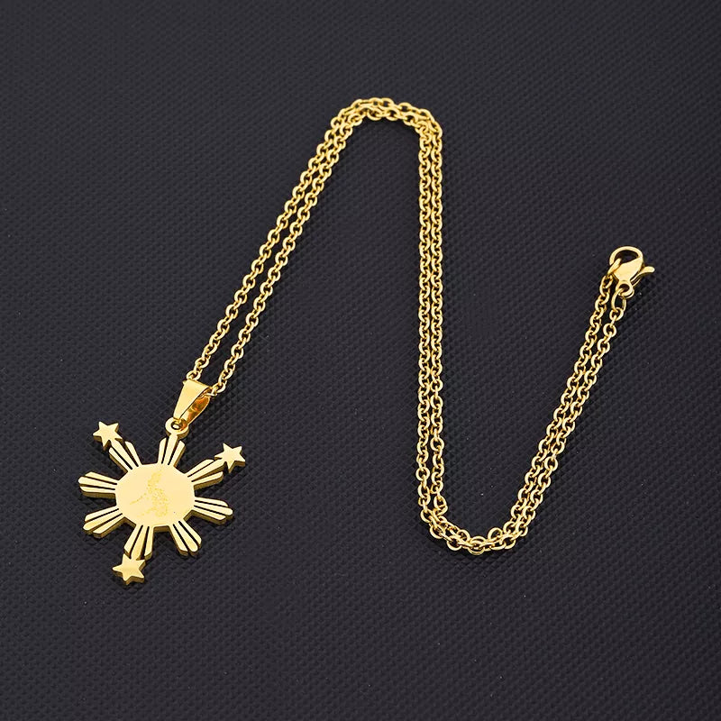 Hot Sale! Philippine Sun Star Map Stainless Steel Gold Plated Pendant Necklace Jewelry - 6G