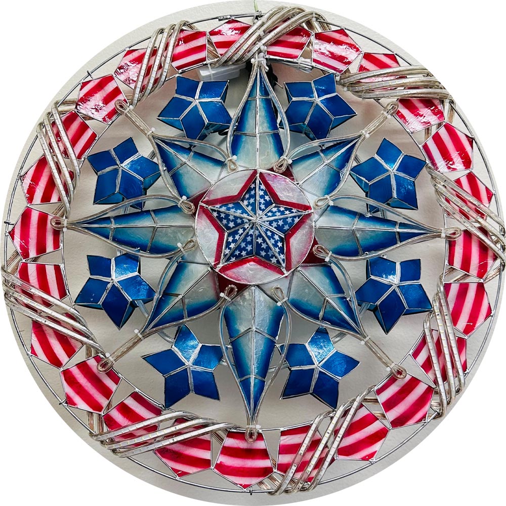 Philippines Christmas Capiz Parol Lantern Star - Red/White/Blue LED Show, 24 Inches, 2 KG, 110V (USA2)