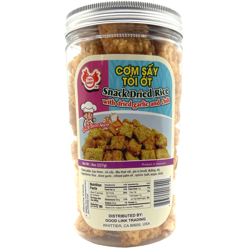 Twin Rabbit 8 OZ Dried Rice Snack with Dried Garlic and Chili - Delicious Treat