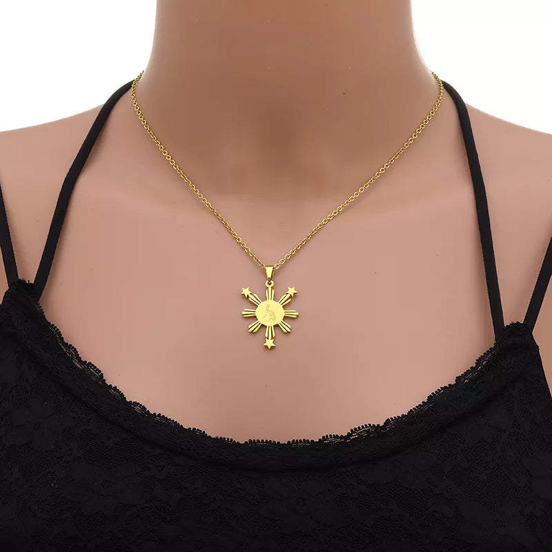Hot Sale! Philippine Sun Star Map Stainless Steel Gold Plated Pendant Necklace Jewelry - 6G