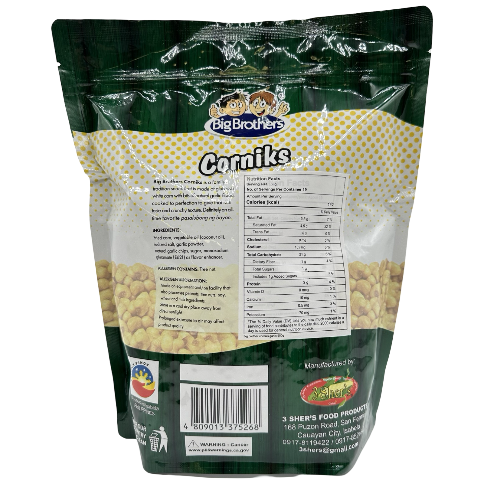Big Brothers Corniks: Real White Corn with Garlic Chips - 550 G Special Offer