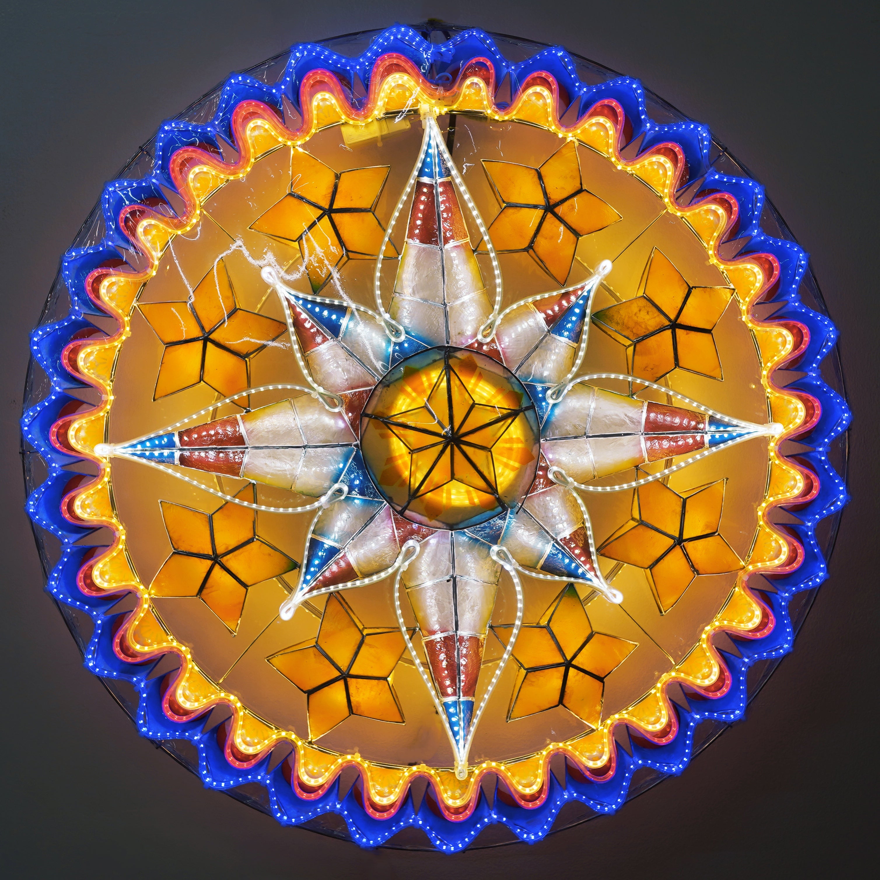 Philippine Handmade Christmas Capiz Parol Star Lantern with Multi - color LED Show, 30 Inches, 4 KG, 110V