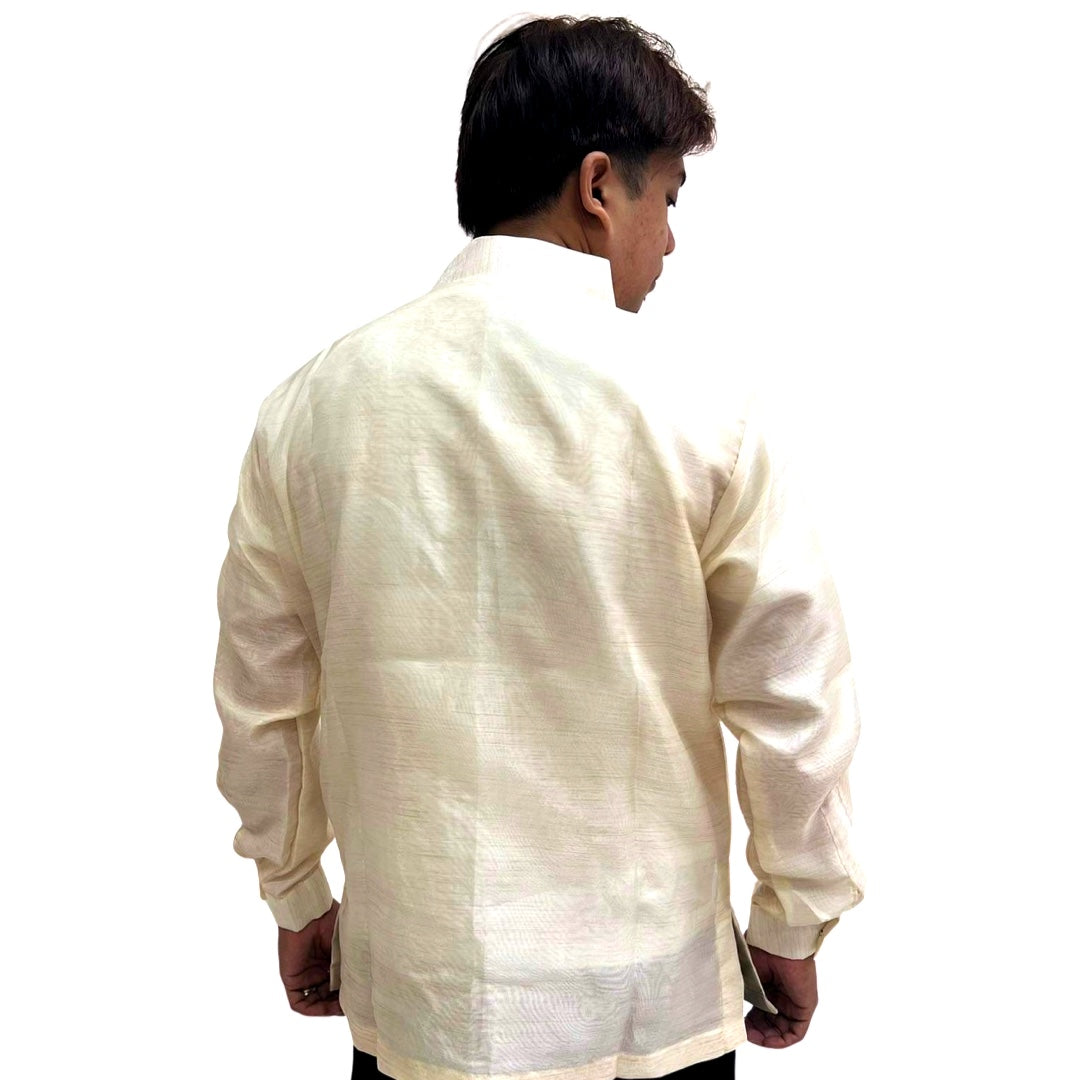Exclusive Barong Tagalog with Double Lining, Piping and Brown Leaves Bayong Design - Special Offer
