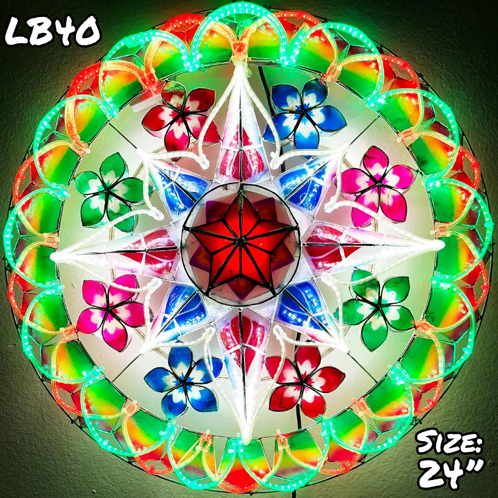 Hot! Philippines Handmade Capiz Parol Lantern Star (Tala) - Red/Green/White LED Show, 24 Inches, 2 KG, 110V (LB40)